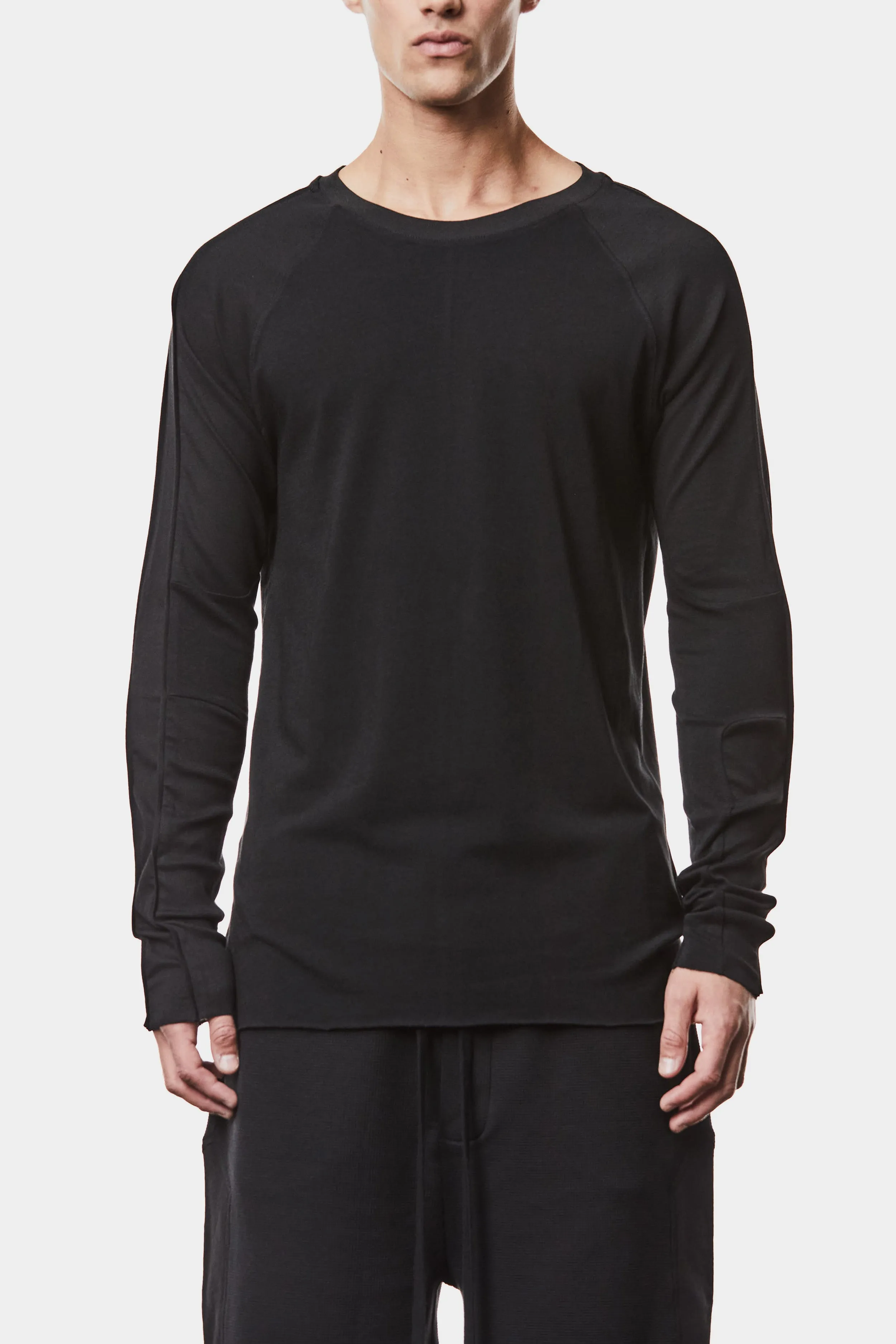 Piped seams long sleeve tee, Black