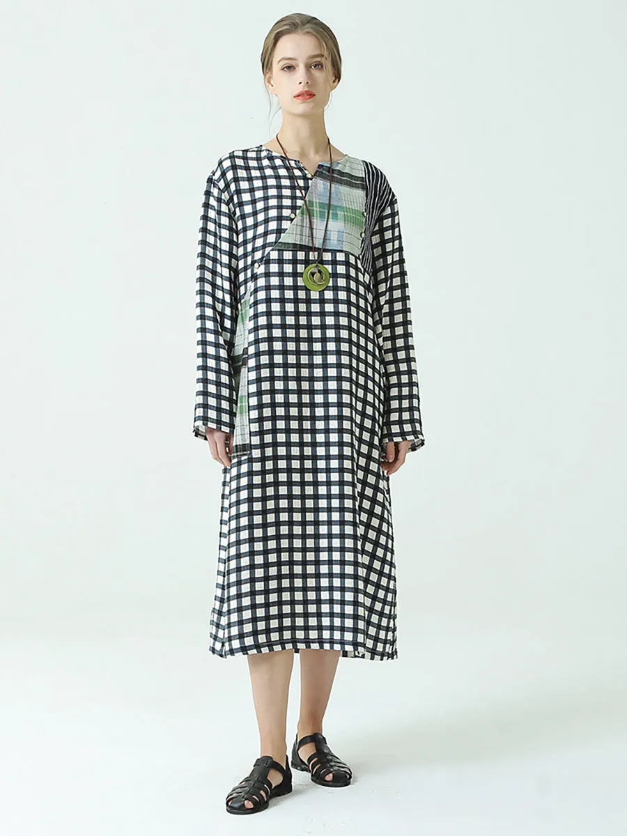Plus Size Plaid Long Sleeve Loose Spring Casual Dress
