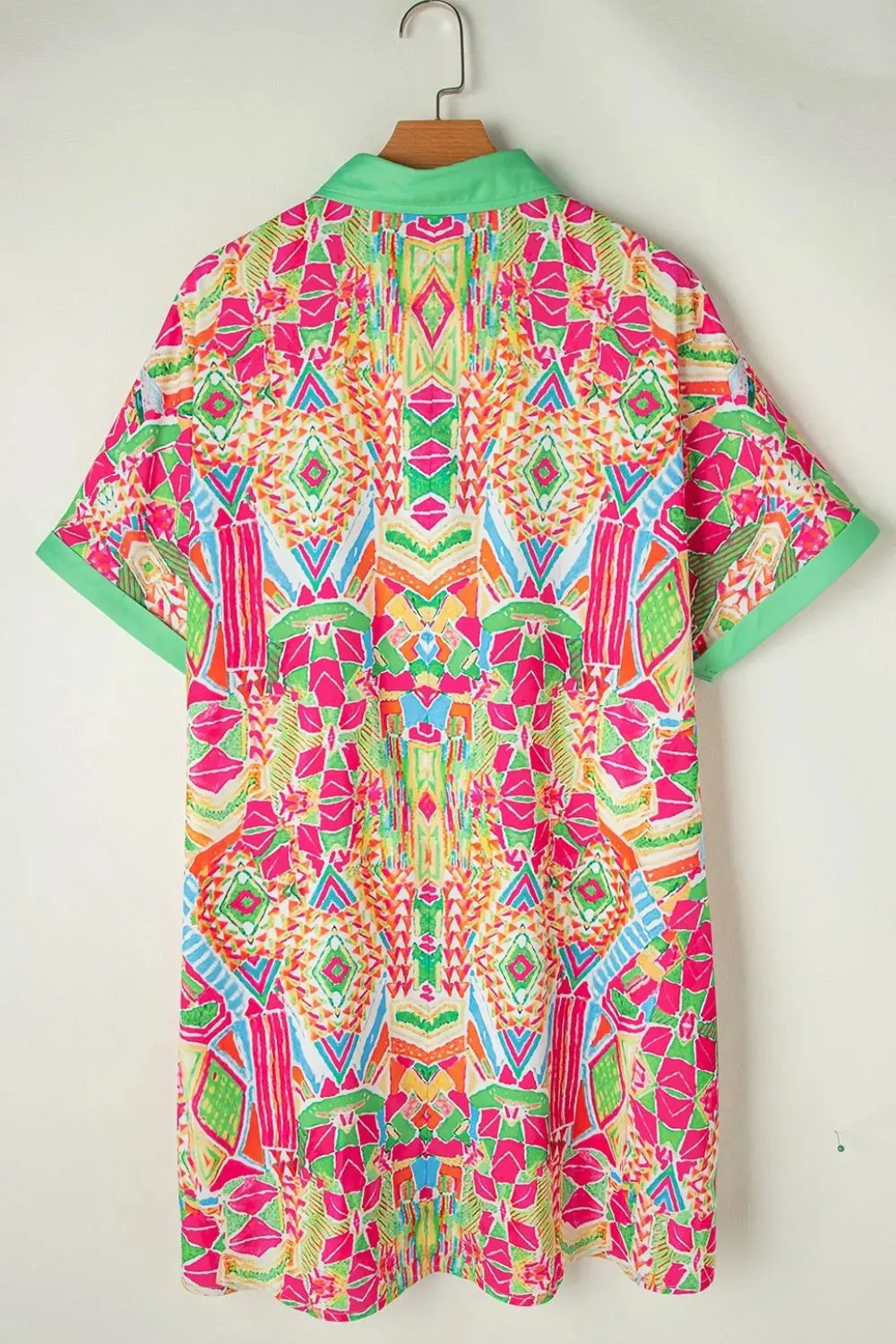 Printed Button Down Short Sleeve Dress