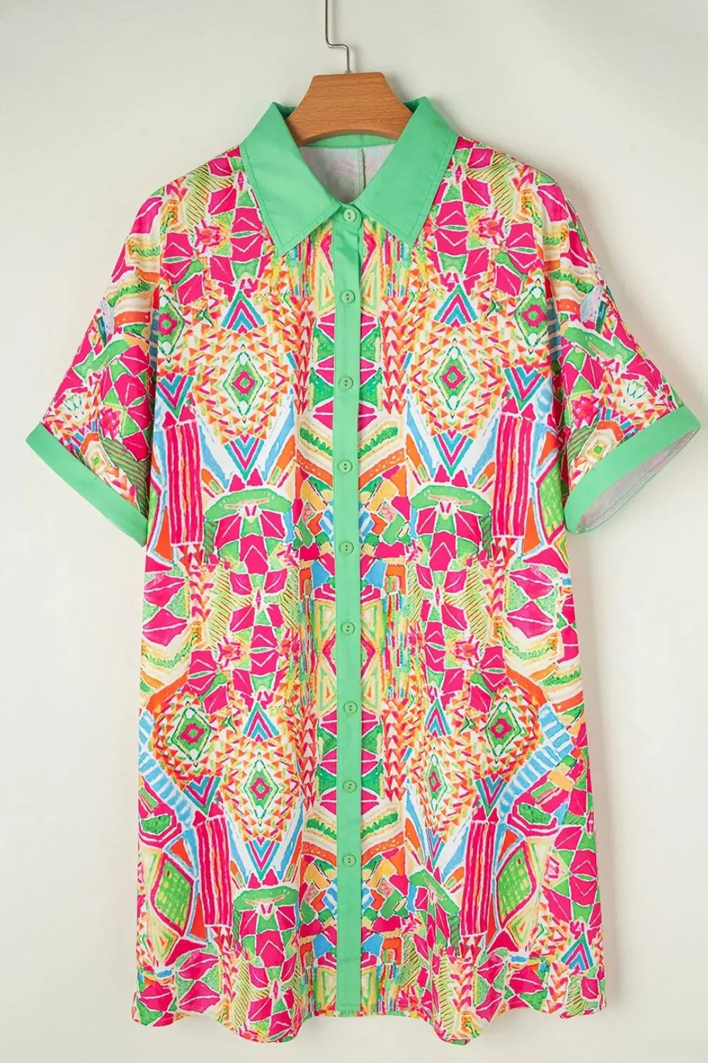 Printed Button Down Short Sleeve Dress
