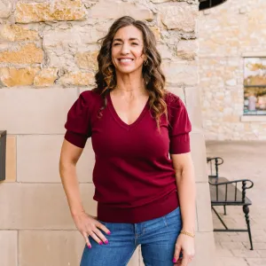 Pure Delight V-Neck Short Puff Sleeve Sweater Top