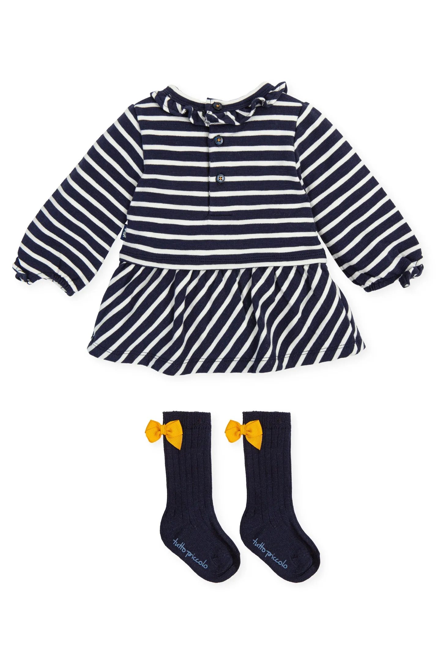 "Etta" Navy Striped Bear Dress & Socks