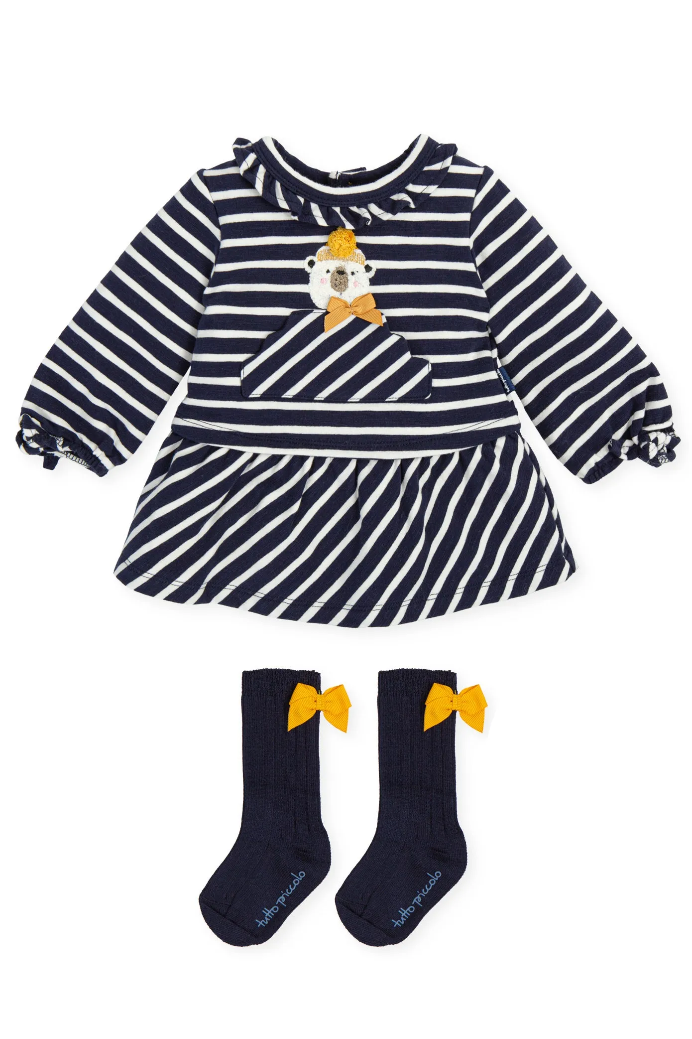 "Etta" Navy Striped Bear Dress & Socks
