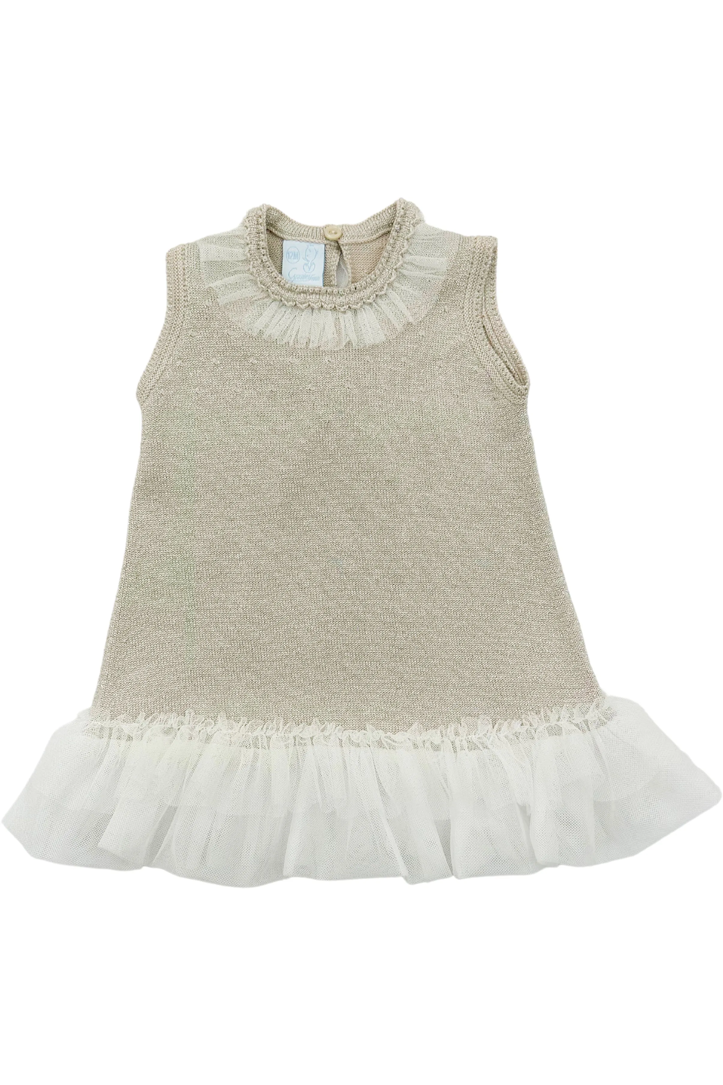 "Grace" Sparkly Stone Knit Tulle Bow Dress