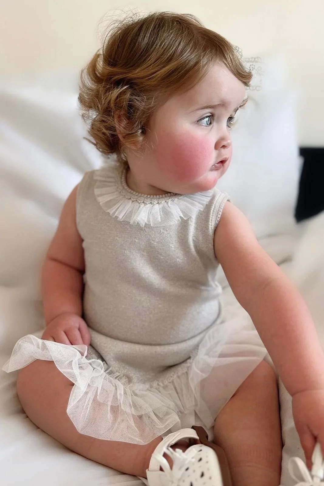 "Grace" Sparkly Stone Knit Tulle Bow Dress