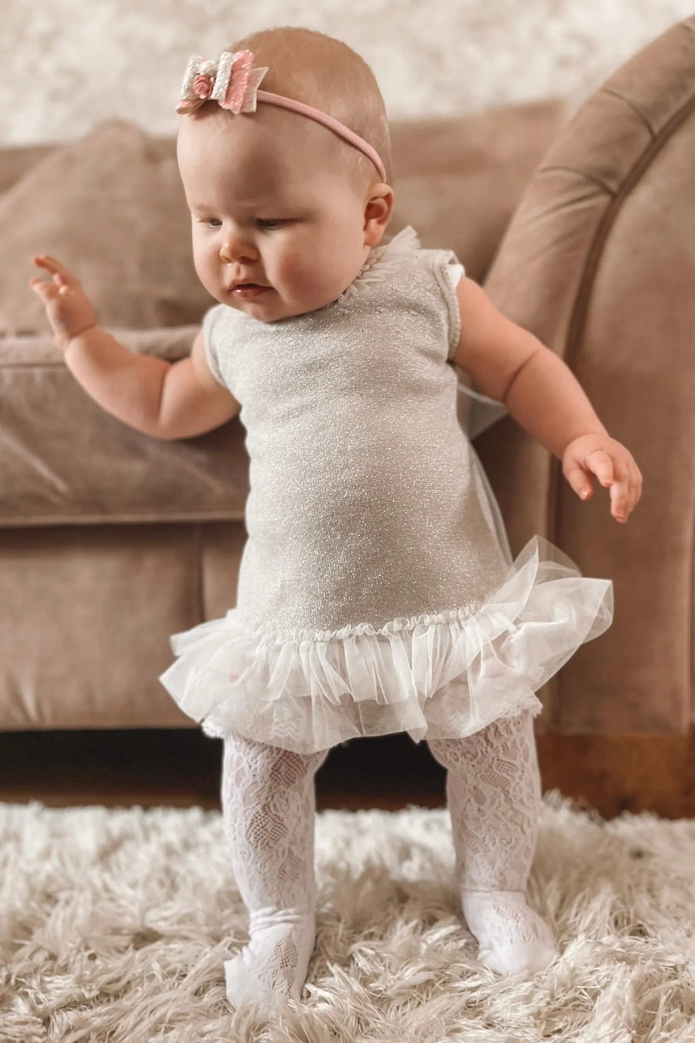 "Grace" Sparkly Stone Knit Tulle Bow Dress