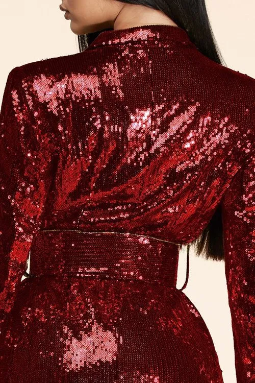 "LAS VEGAS" RED LONG SLEEVE SEQUIN MINI DREES