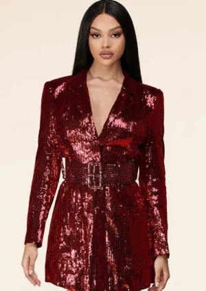 "LAS VEGAS" RED LONG SLEEVE SEQUIN MINI DREES