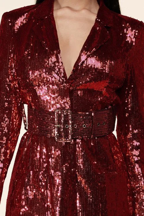 "LAS VEGAS" RED LONG SLEEVE SEQUIN MINI DREES