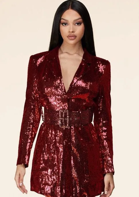 "LAS VEGAS" RED LONG SLEEVE SEQUIN MINI DREES
