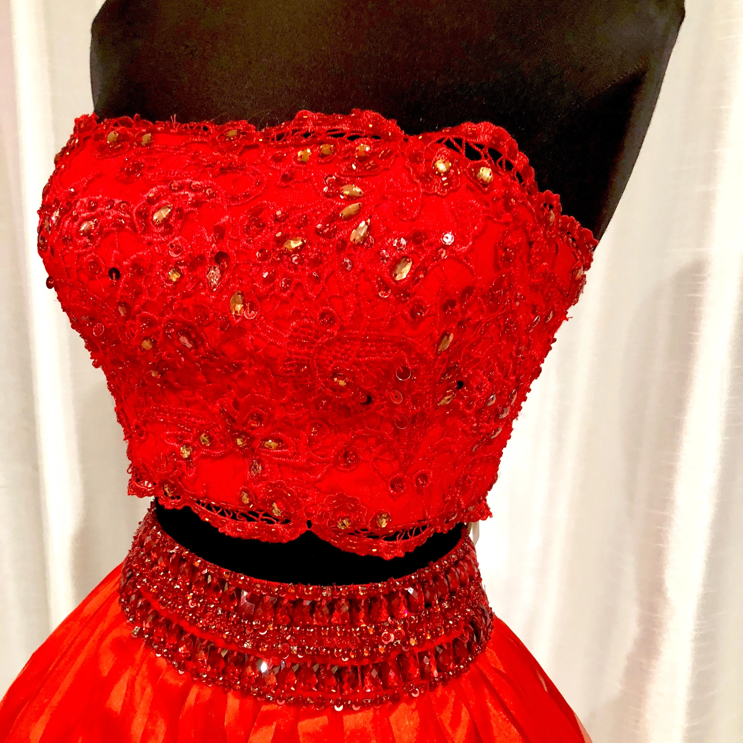 RACHEL ALLAN Short Red Strapless Two Piece Gown Size 2