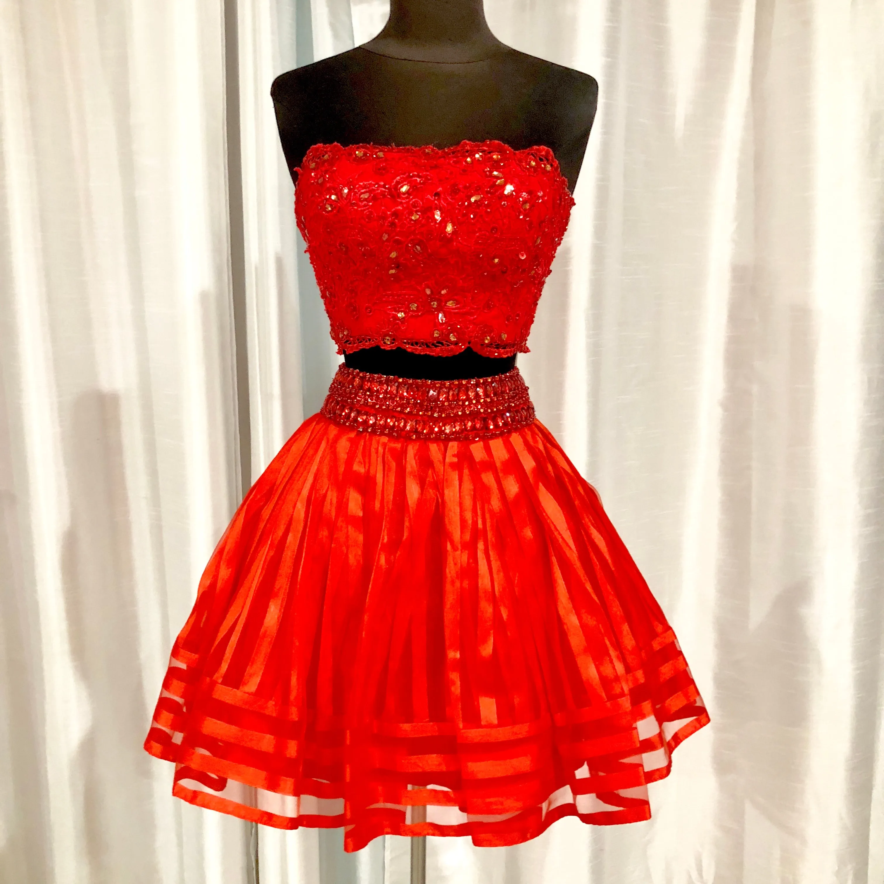 RACHEL ALLAN Short Red Strapless Two Piece Gown Size 2