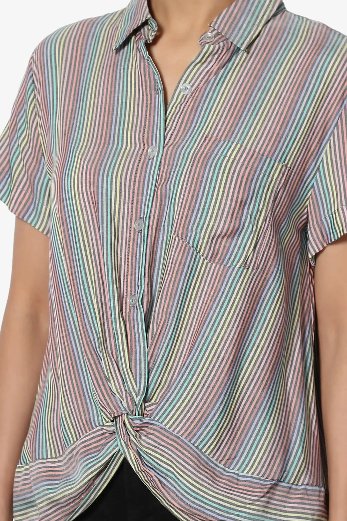 Rainbow Stripe Button Front Blouse
