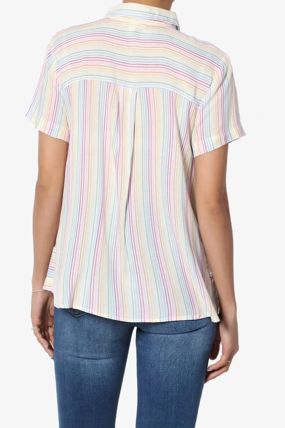 Rainbow Stripe Button Front Blouse