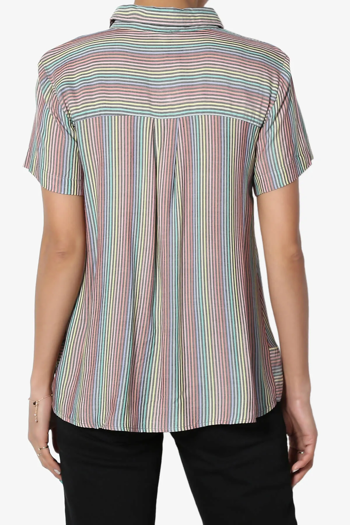 Rainbow Stripe Button Front Blouse
