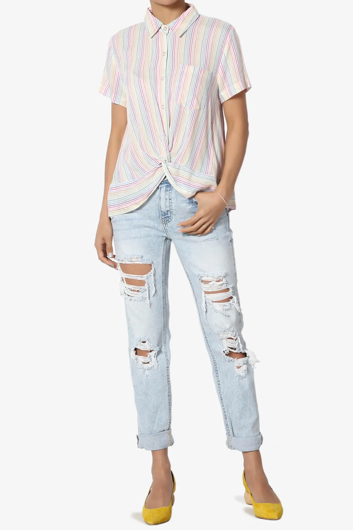 Rainbow Stripe Button Front Blouse
