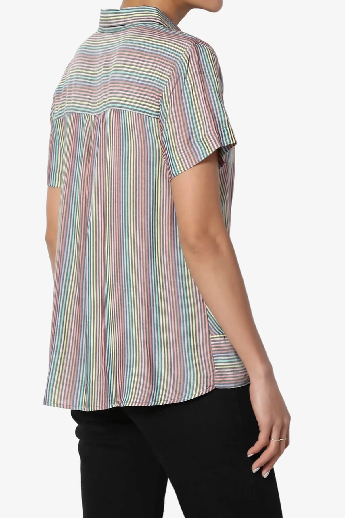 Rainbow Stripe Button Front Blouse