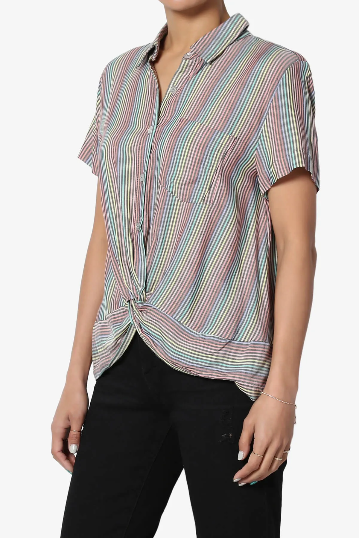 Rainbow Stripe Button Front Blouse