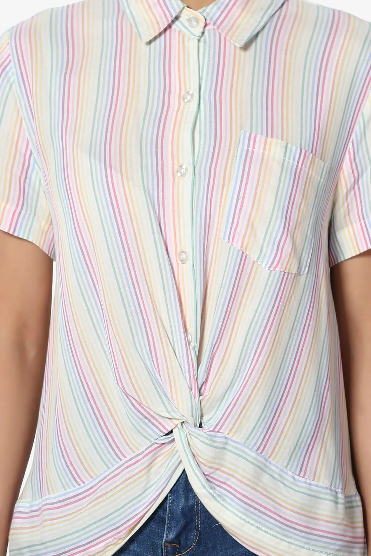 Rainbow Stripe Button Front Blouse