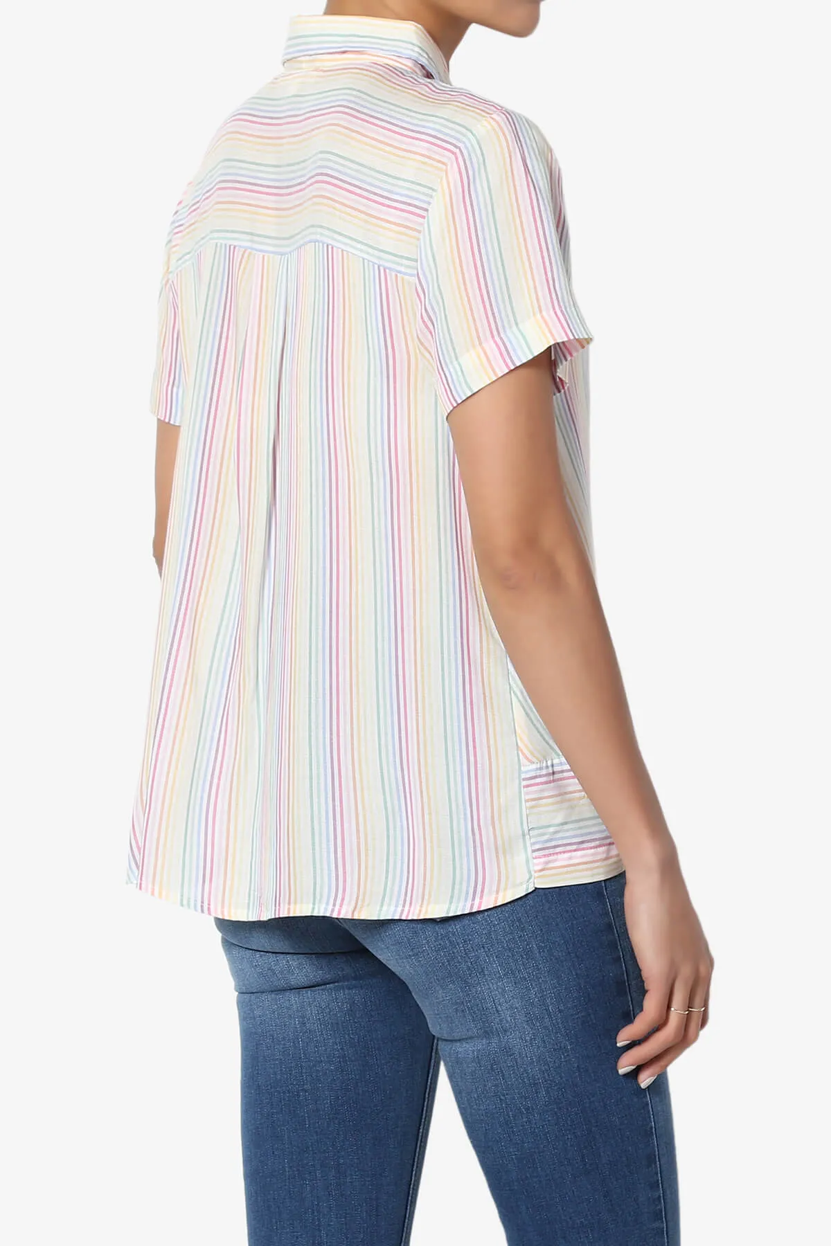 Rainbow Stripe Button Front Blouse