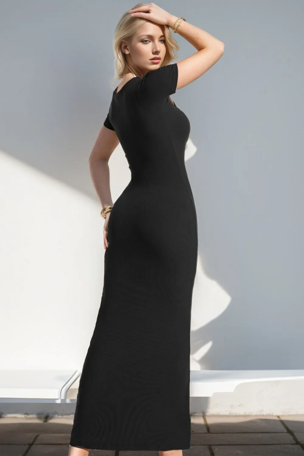 Ready for the World Built-In Shapewear Square Neck Short Sleeve Maxi Dress