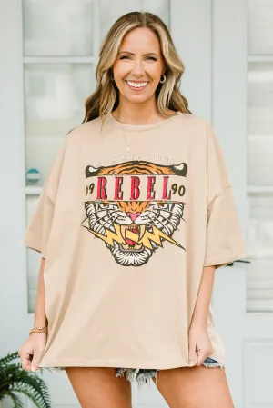 Retro Rebel Boyfriend Tee, Light Mocha