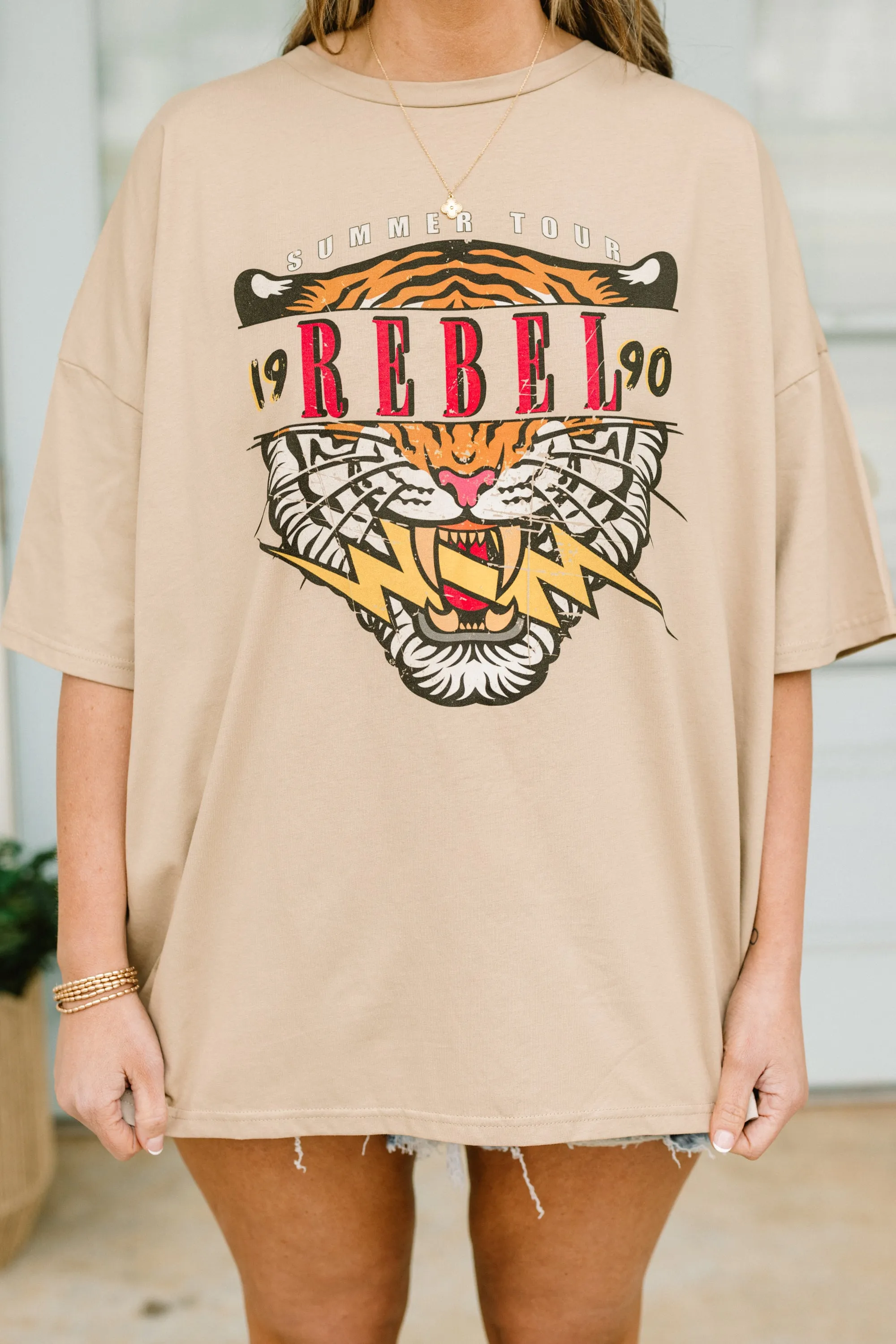 Retro Rebel Boyfriend Tee, Light Mocha