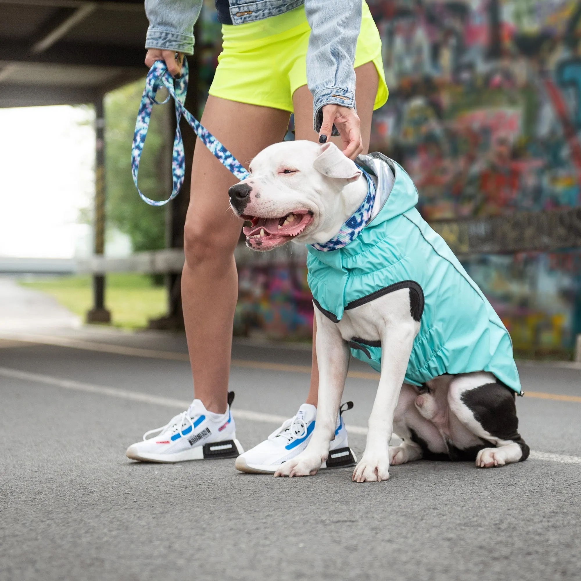 Reversible Raincoat - Neon Aqua w/ Iridescent Side