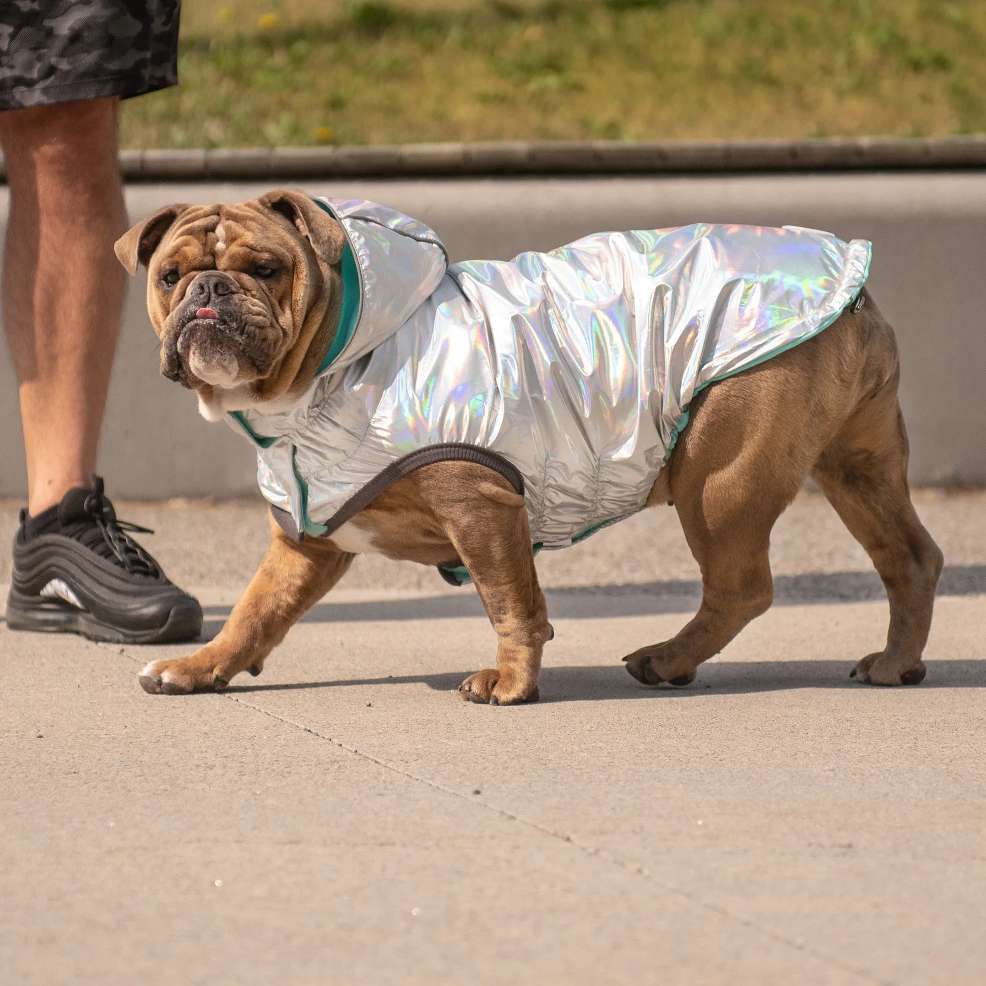 Reversible Raincoat - Neon Aqua w/ Iridescent Side