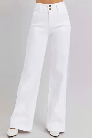 RISEN Tummy Control Double Button Wide Leg Jeans