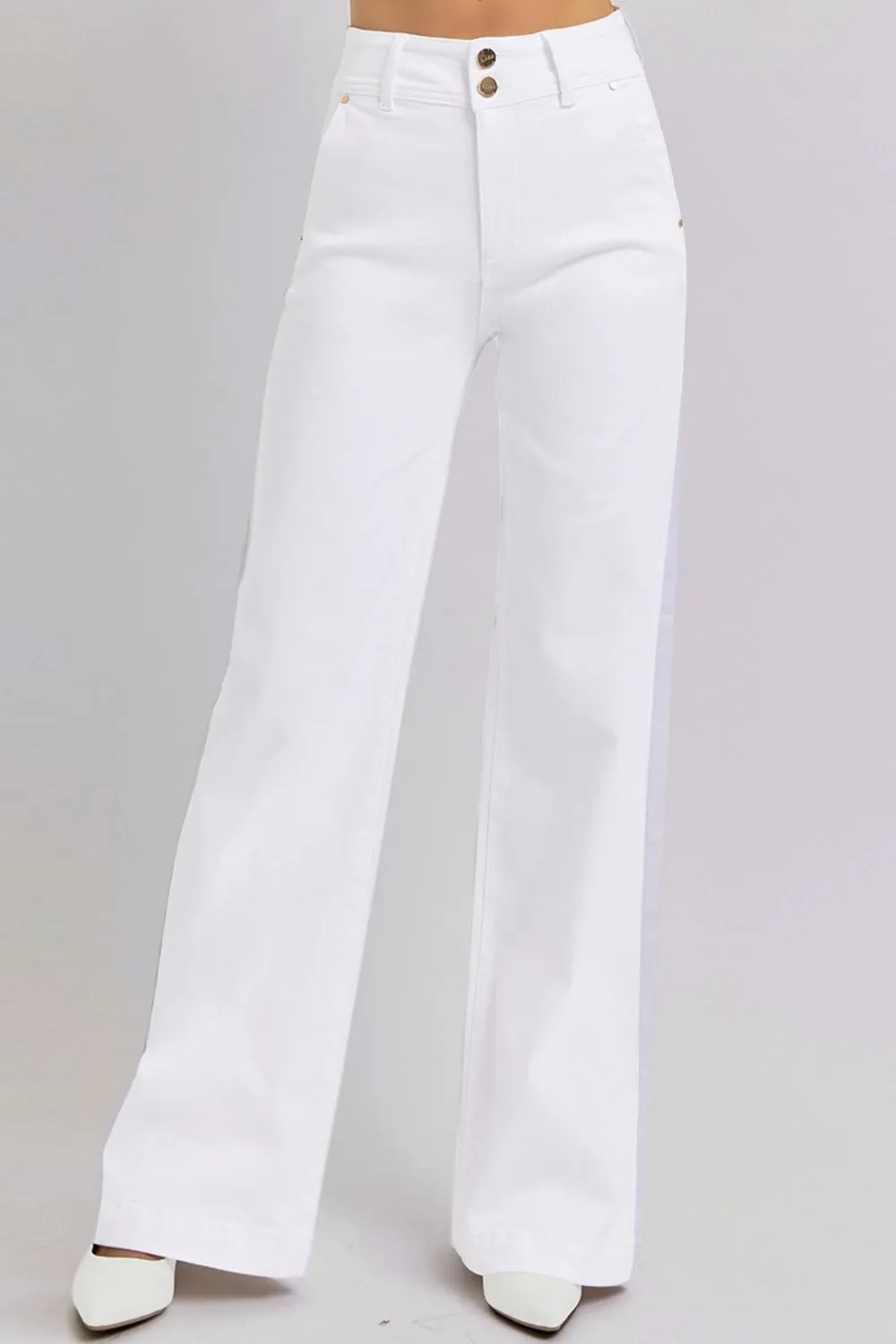 RISEN Tummy Control Double Button Wide Leg Jeans