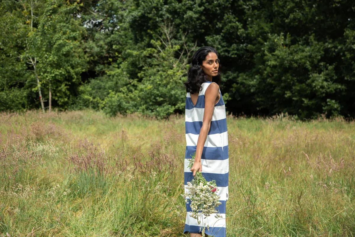 Riva-Sue dress in midnight and white bold stripes
