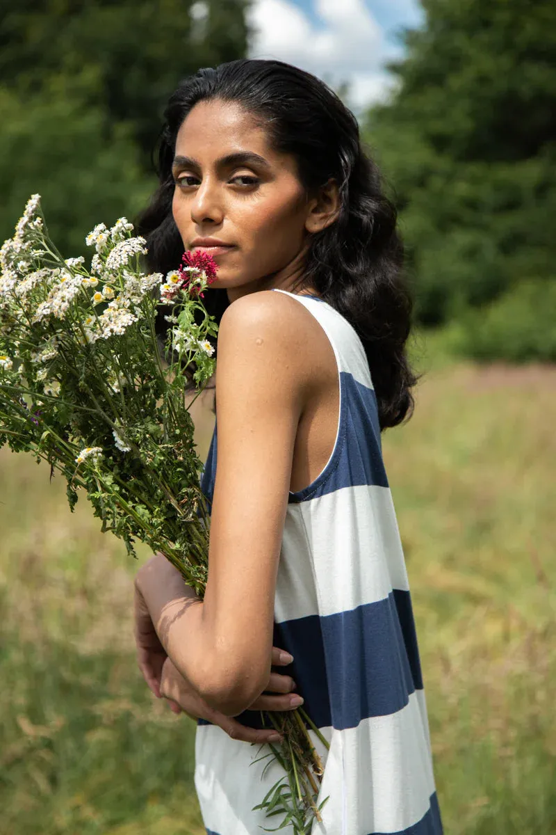 Riva-Sue dress in midnight and white bold stripes