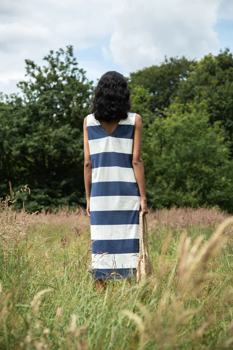 Riva-Sue dress in midnight and white bold stripes