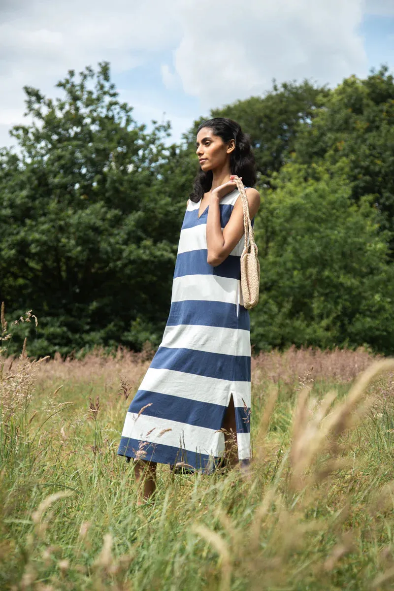 Riva-Sue dress in midnight and white bold stripes