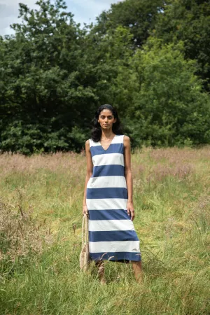 Riva-Sue dress in midnight and white bold stripes