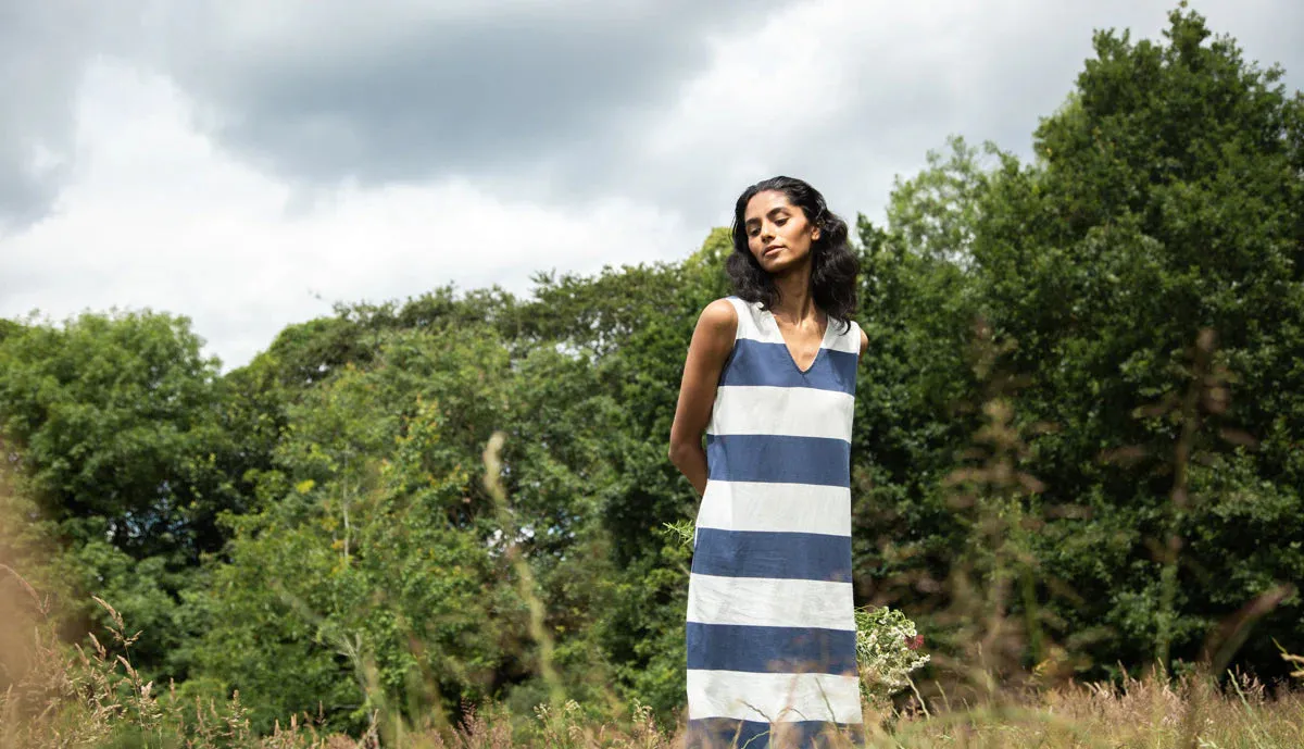 Riva-Sue dress in midnight and white bold stripes