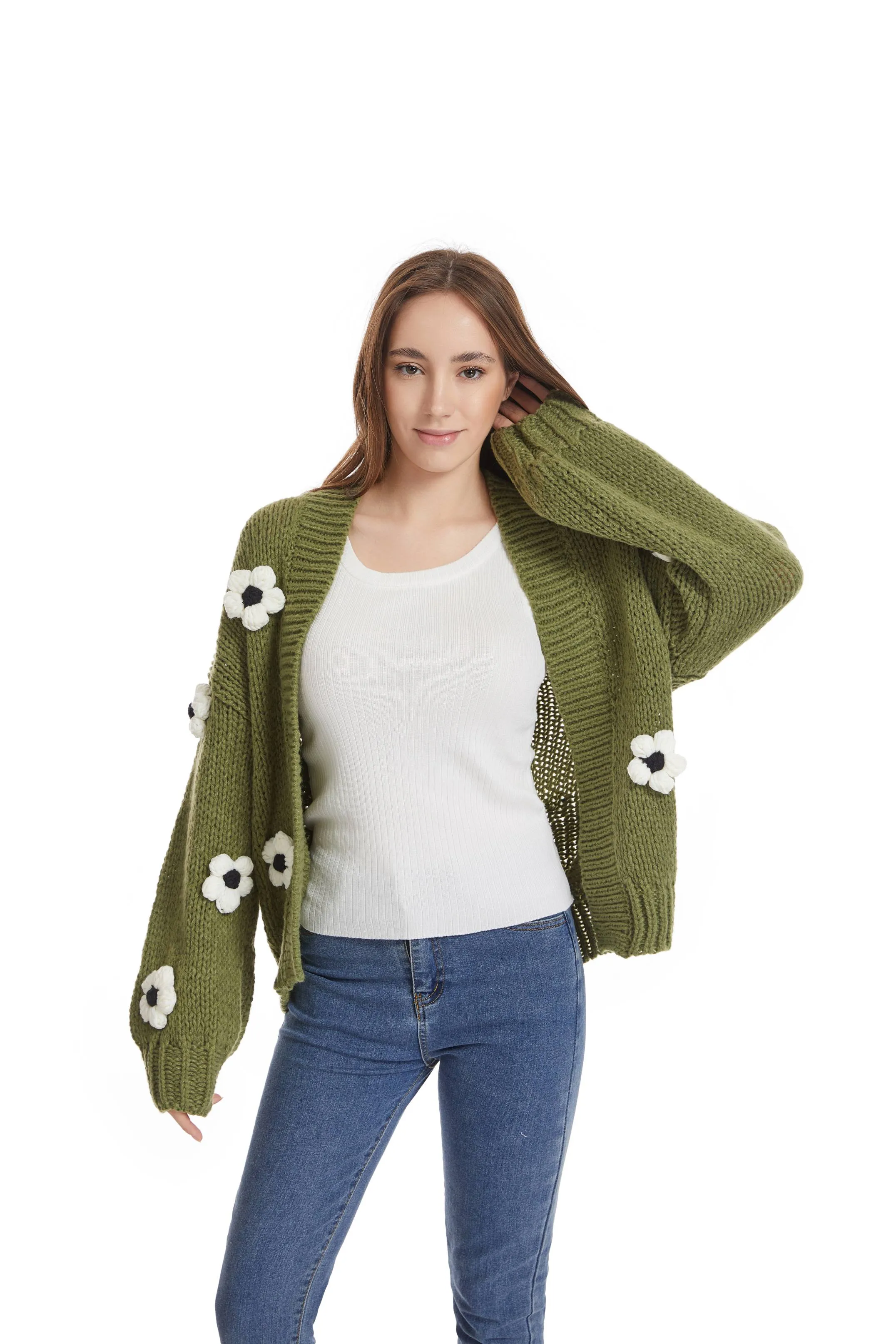 Roffe 3D Floral Knit Cardigan