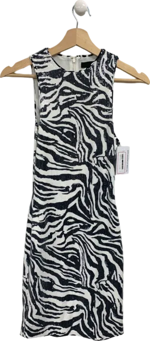 Rotate Bright White Zebra Sequins Sleeveless Dress UK XS
