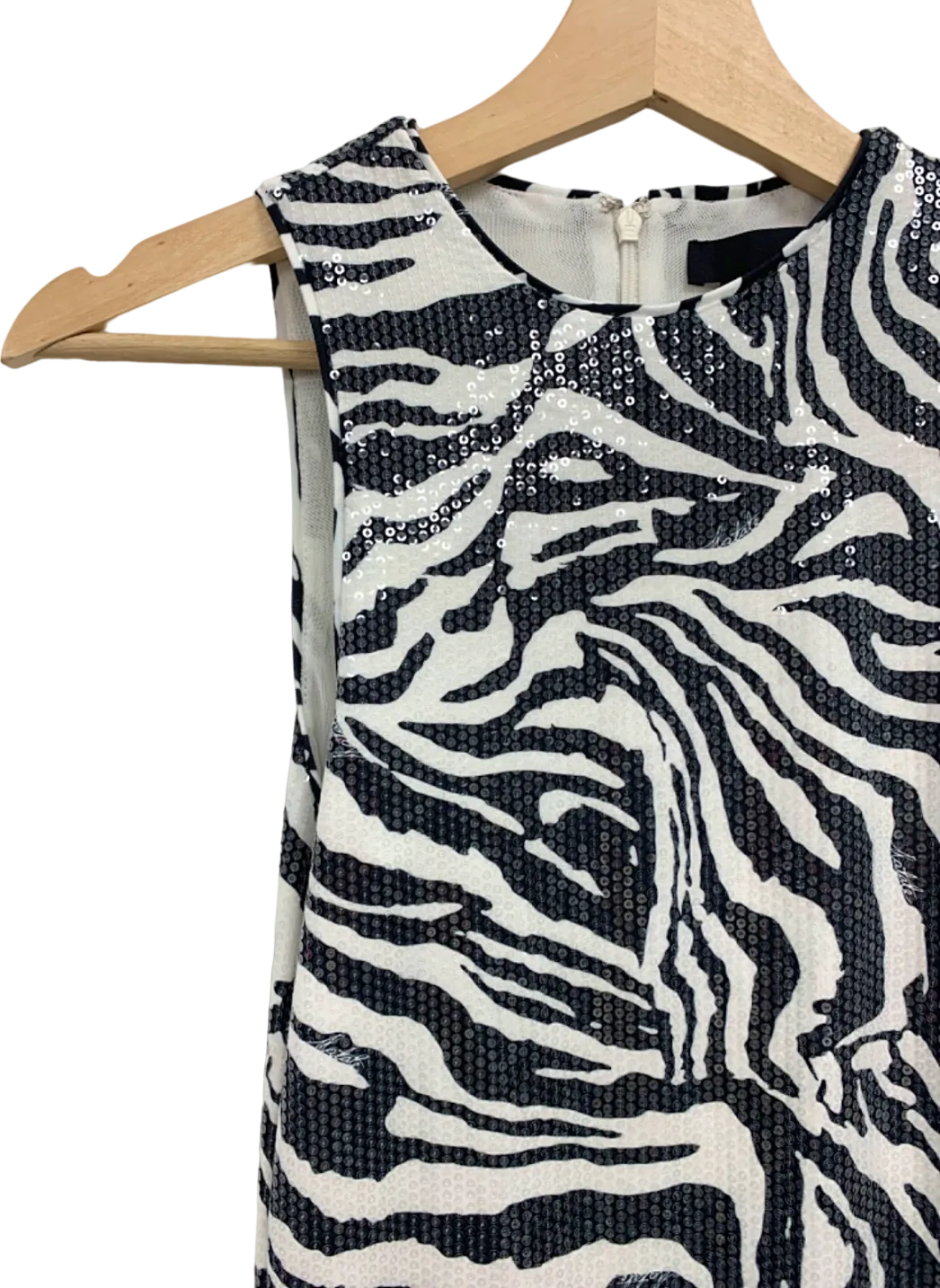 Rotate Bright White Zebra Sequins Sleeveless Dress UK XS