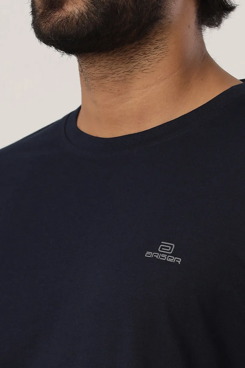 Round Neck - Dark Navy Solid T-Shirt For Men | Ariser