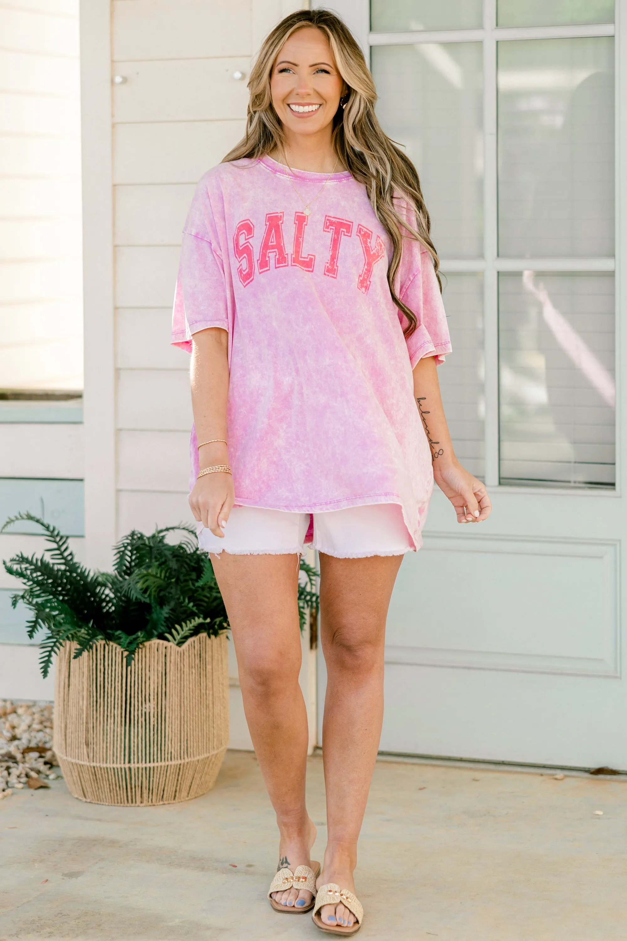 Salt Life Acid Wash Relaxed Tee, Bright Mauve