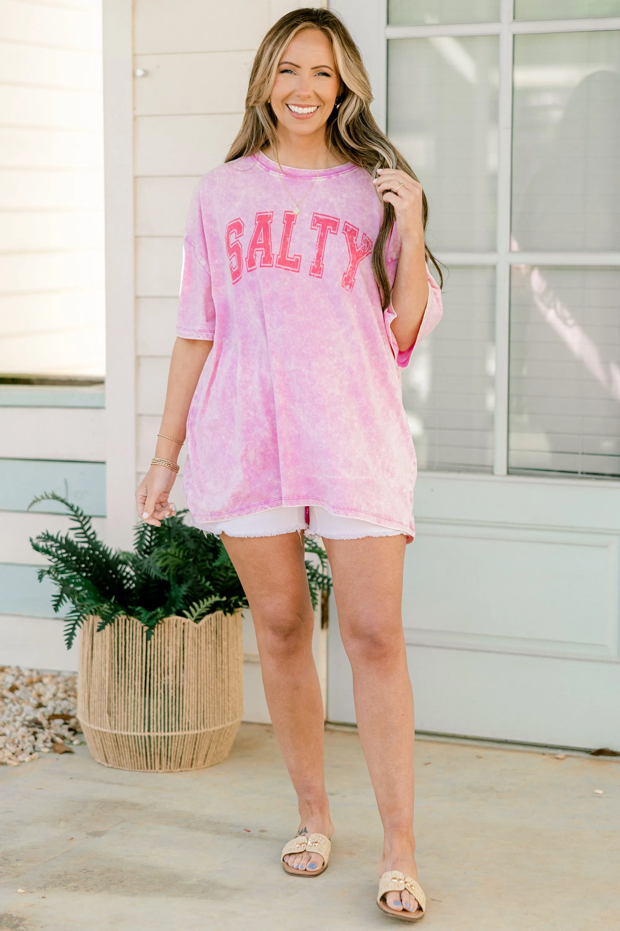 Salt Life Acid Wash Relaxed Tee, Bright Mauve
