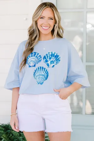 Seashell Days Boyfriend Tee, Ash Blue