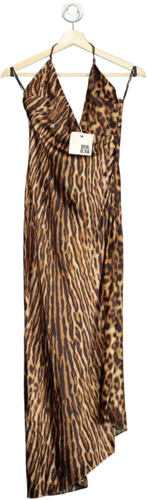SER.O.YA Brown Leopard Print Halter Dress UK XS