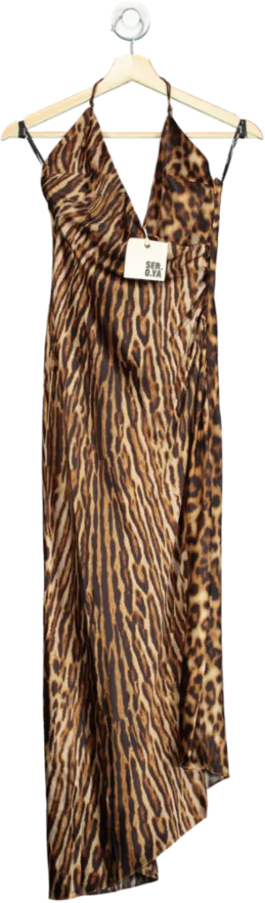 SER.O.YA Brown Leopard Print Halter Dress UK XS