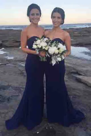 Sexy Mermaid Sweetheart Sweep Train Royal Blue Bridesmaid Dress OK448