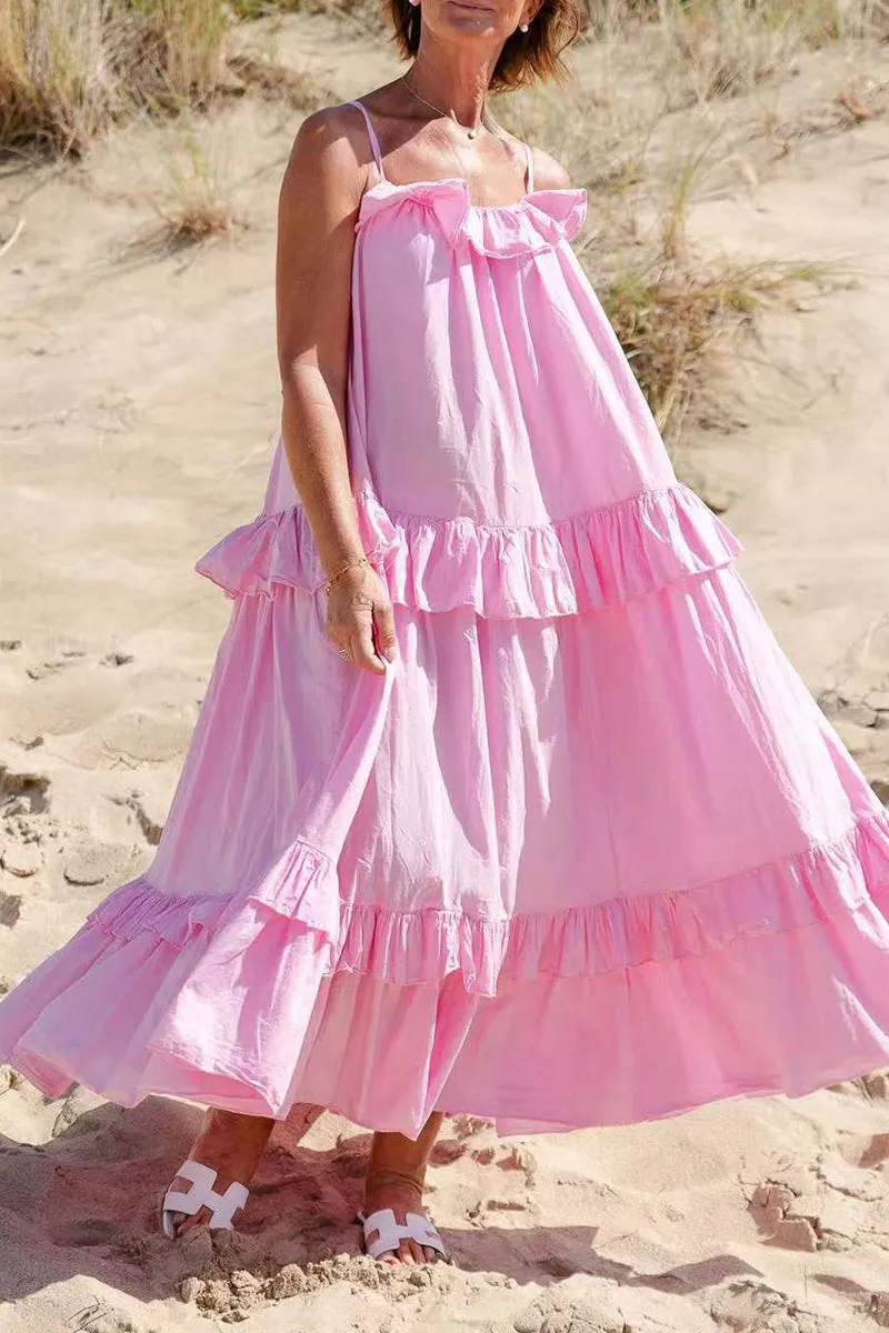 Sexy Ruffle Flounce U Neck Sling Dresses(5 Colors)