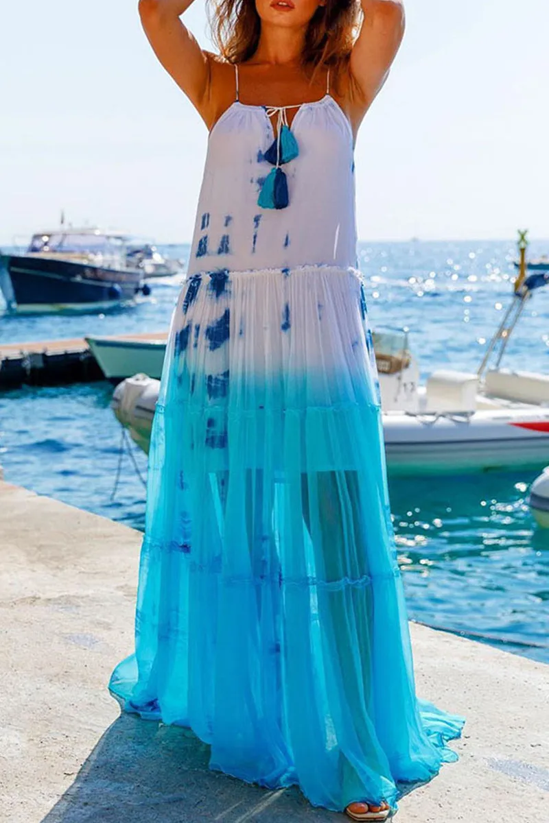 Sexy Vacation Gradual Change Contrast Halter Beach Dress Dresses