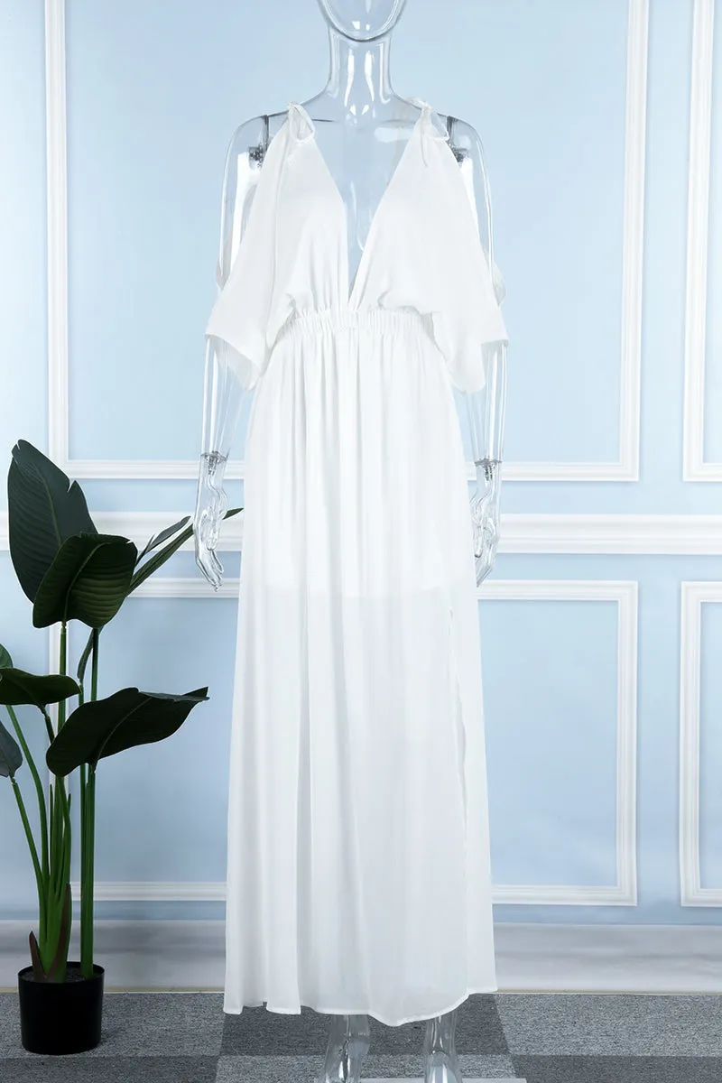 Sexy Vacation Solid Slit V Neck Beach Dress Dresses(4 Colors)